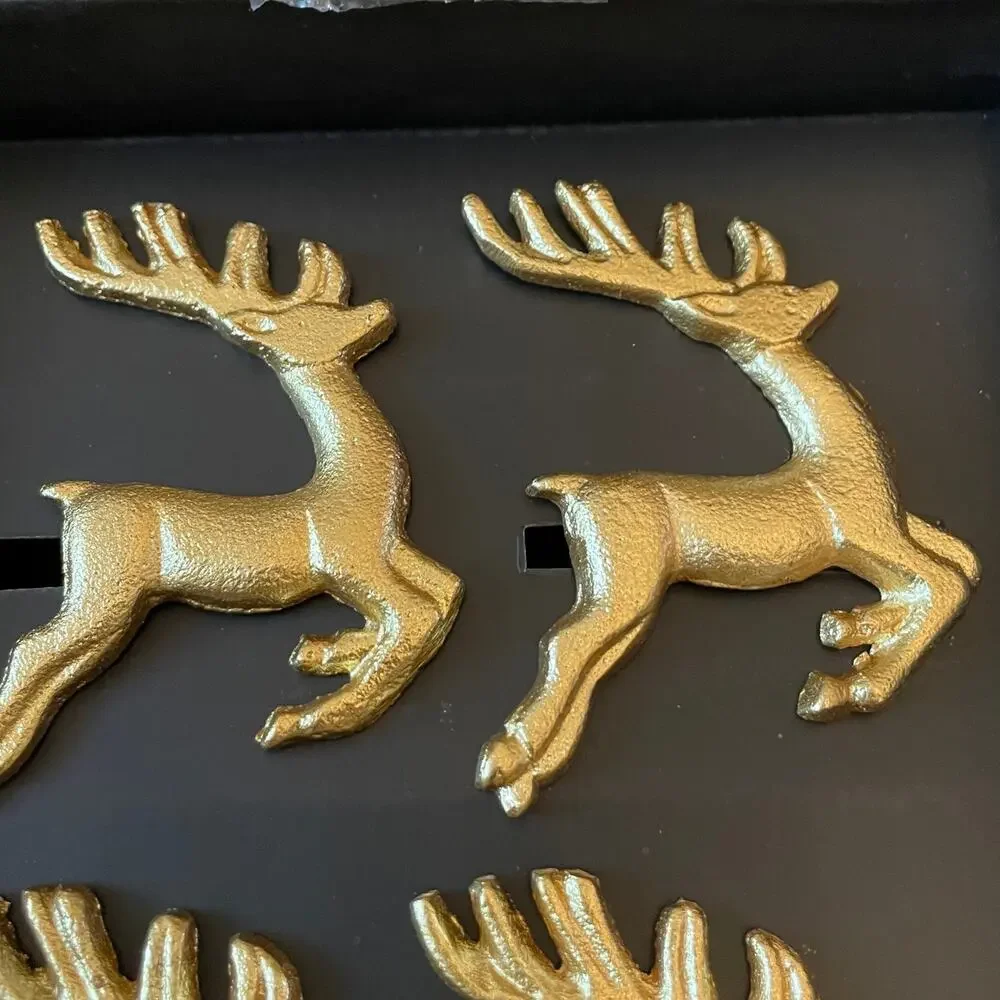 6pc Tahari Christmas Reindeer Napkin Rings Gold Holiday Glam New